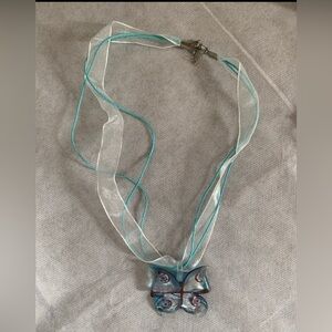 NWOT Butterfly Pendant Necklace with Sheer Ribbon